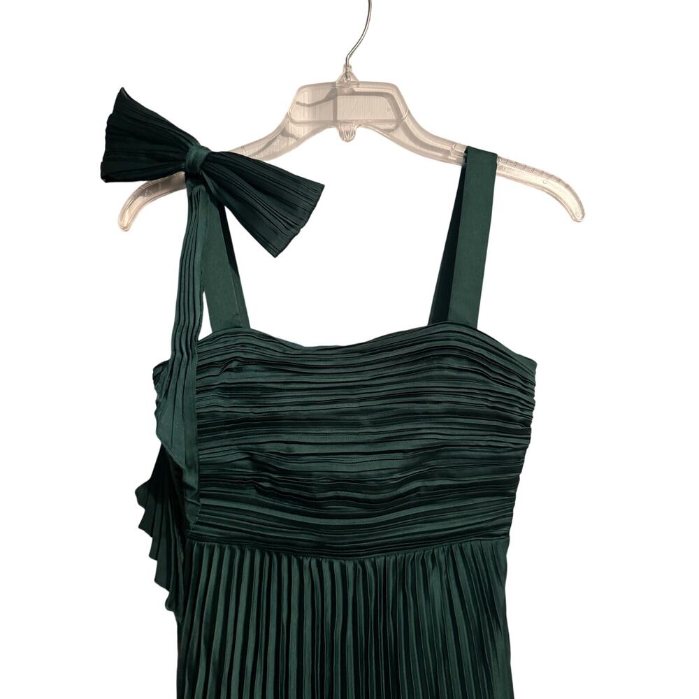 Lulus Emerald Green Satin Pleated Sleeveless Bow Maxi Dress Prom Glam NWT sz XS - Picture 5 of 7